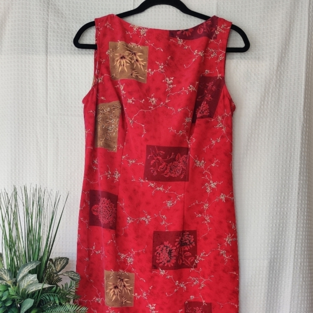 Sage Harbor Red/Gold Oriental  Print, Sleeveless Maxi Dress Size 10